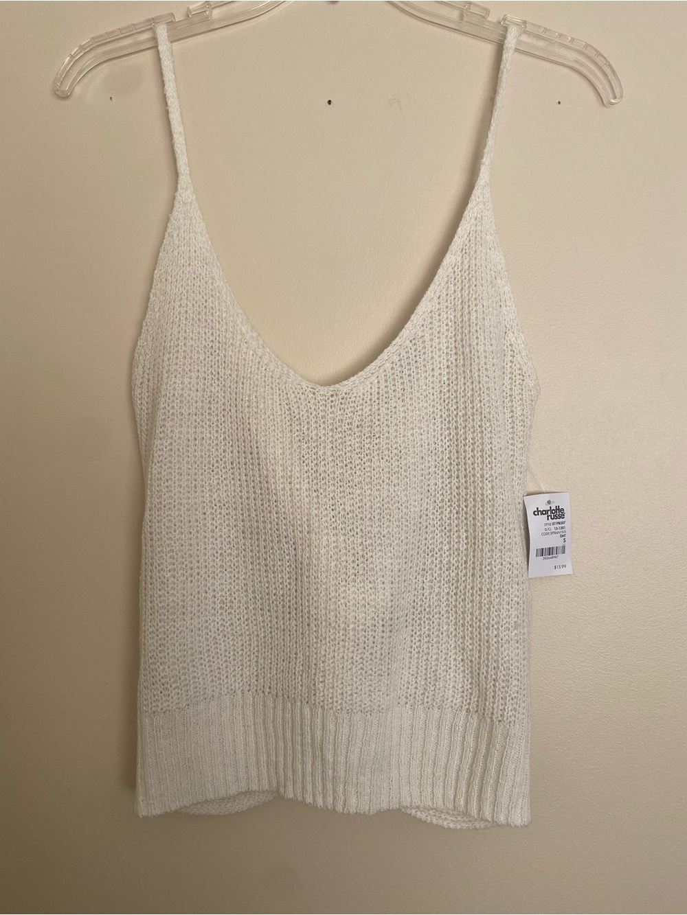 Charlotte Russe Cream Knit V-Neck Spaghetti Strap Cami